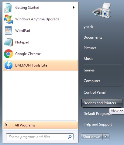 Windows aygılar ve yazıcılar